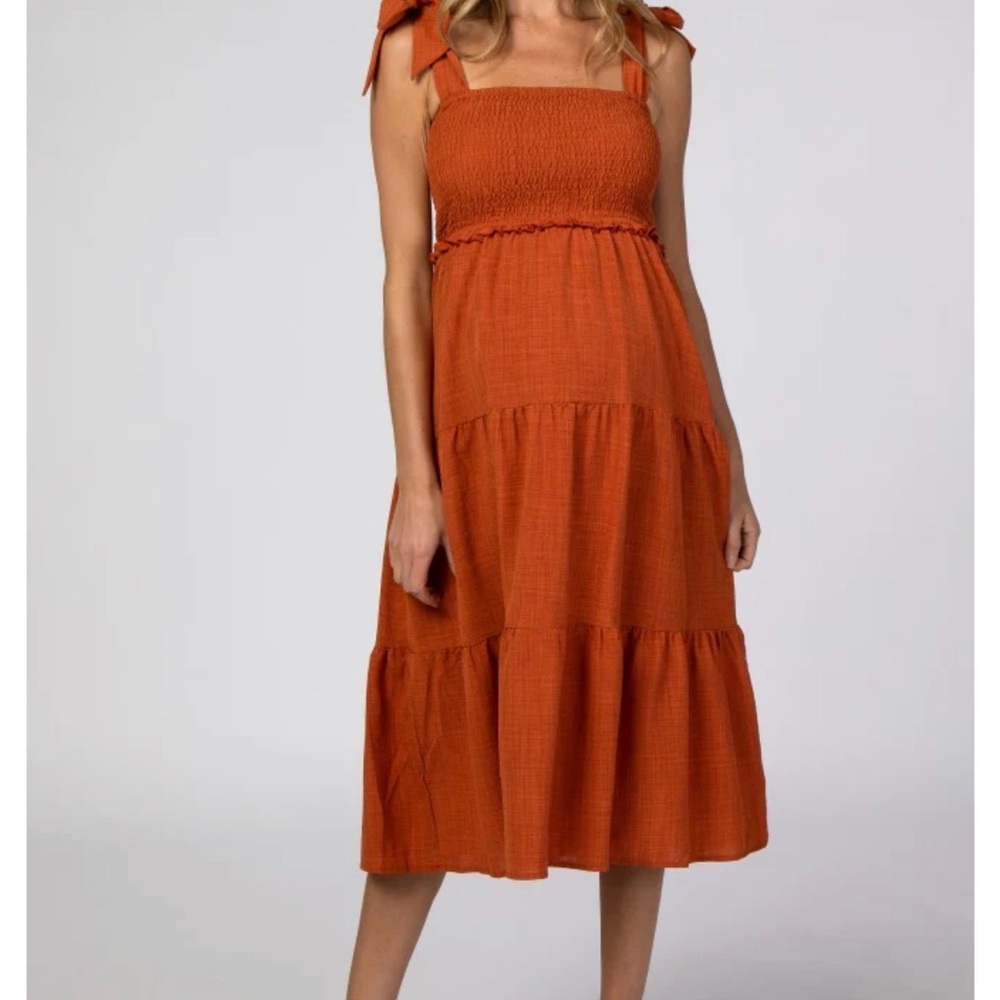 Pinkblush Rust Tie-Shoulder Smocked Midi Dress